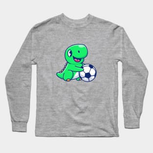 Cute Dinosaur Playing Football Cartoon Long Sleeve T-Shirt